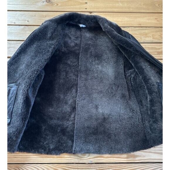 Autunno Men’s Leather Jacket Size Large Black Full Zip Sherpa Lined - Picture 4 of 10